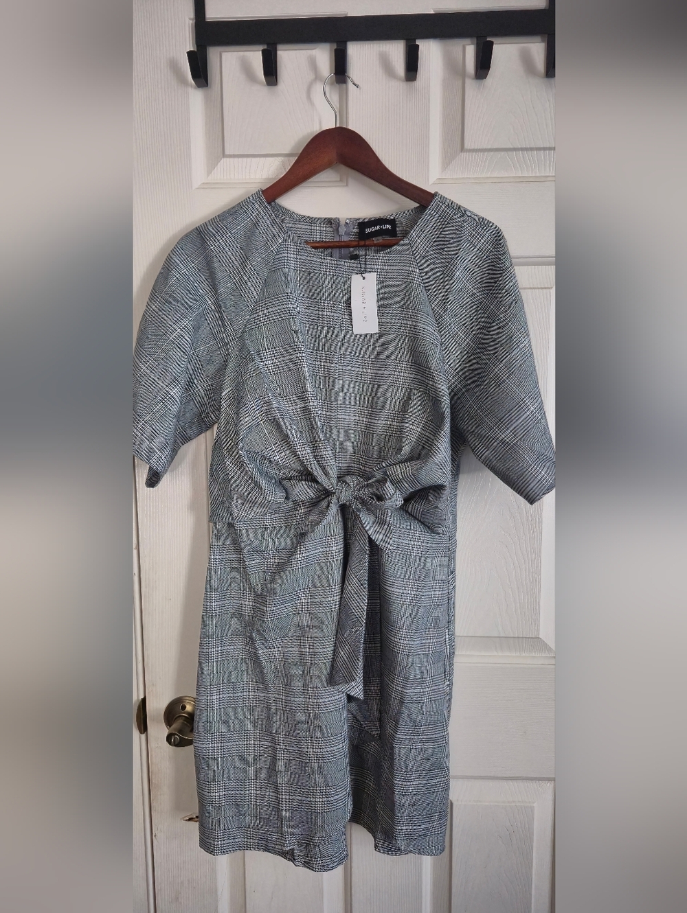 Sugarlips Gray Plaid Tie-Front Dress